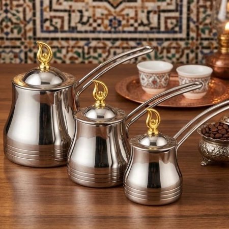 طقم ٣ غلايات قهوة ستانلس ستيل بتصميم أنيق