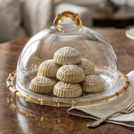 مضيفة معمول زجاجية دائرية بإطار عسلي