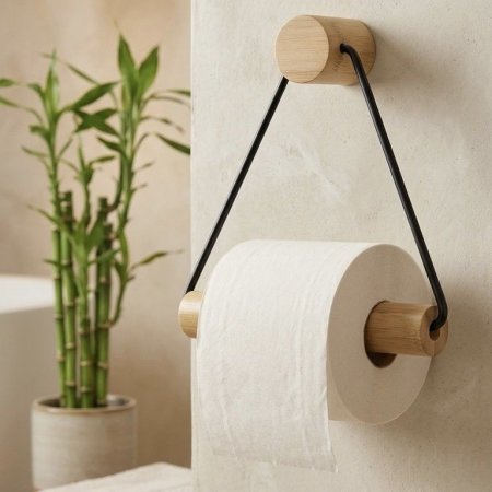 حامل رول ورق تواليت من خشب بامبو بشكل مثلث