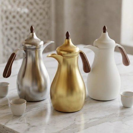 دلة قهوة عربية بهيكل معدني ويد خشبية