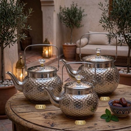 ابريق شاي ستانلس ستيل بتصميم منقش