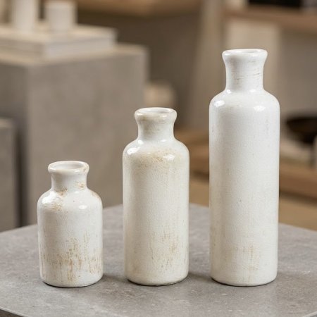 طقم 3 مزهريات سيراميك بلون أبيض معتق