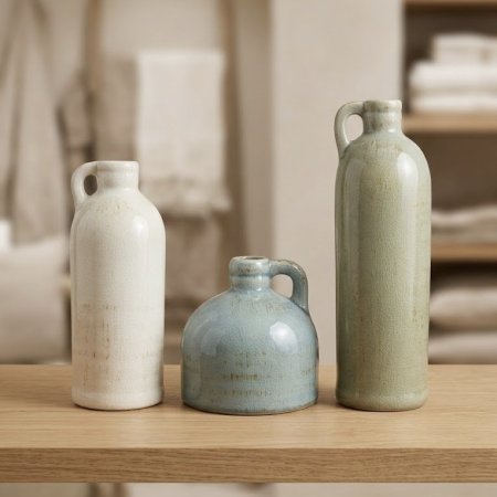 طقم 3 مزهريات سيراميك ريفي بالوان ترابية