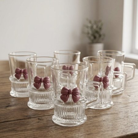 طقم ٦ كاسات شاي زجاج مع فيونكة صغيرة