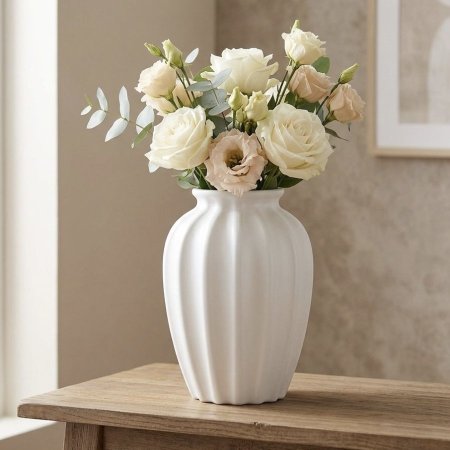 مزهرية بيضاء بلاستيك بتصميم مضلع