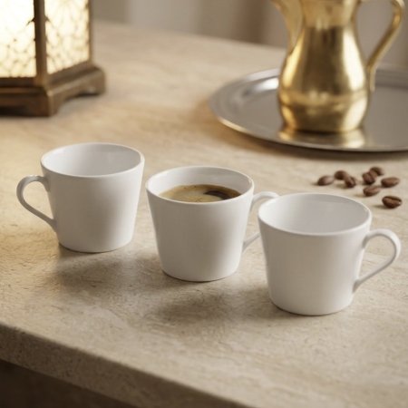 طقم ٦ فناجين بورسلان حجم صغير ابيض سادة