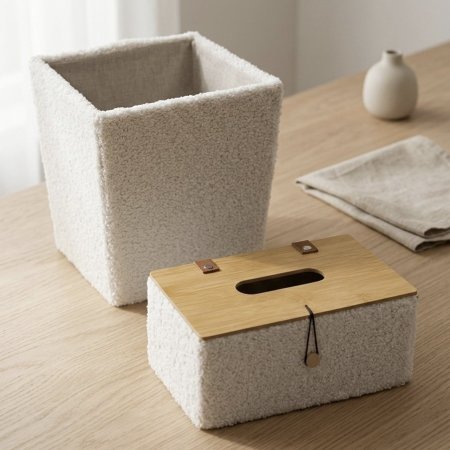 سلة وبكيت محارم قماش تيدي أبيض