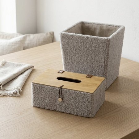 سلة وبكيت محارم قماش تيدي رمادي