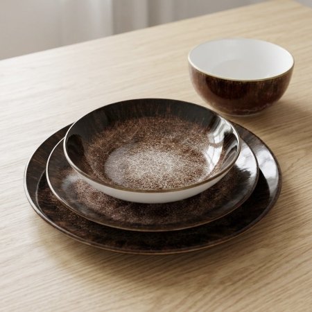 طقم صحون سفرة بورسلان لون بني 24 قطعة