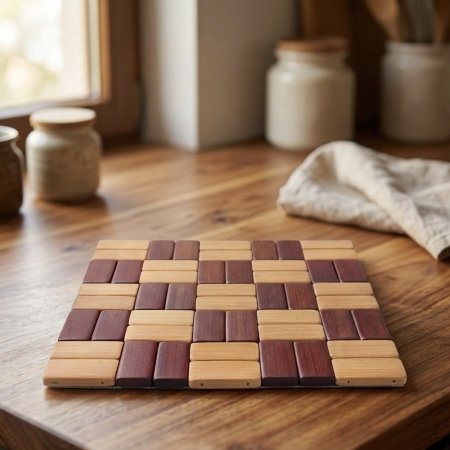 كوستر خشب بامبو بتصميم شطرنجي