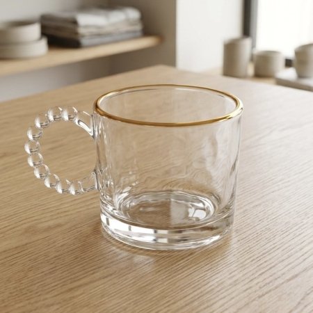 طقم كاسات شاي زجاج بحواف ذهبية ويد بتصميم فقاعات 12 قطعة