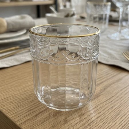 طقم كاسات عصير كريستال شفاف بإطار ذهبي 12 قطعة