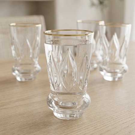 طقم كاسات زجاجي مزخرف بحواف مذهبة 12 قطعة