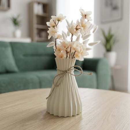 مزهرية بلاستيك بتصميم عصري لون بيج