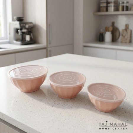 طقم علب حفظ طعام بلاستيك بثلاث أحجام وغطاء شفاف