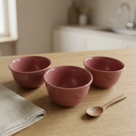 زبادي بورسلان لون وردي 3 قطع