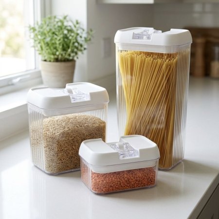 حافظة طعام بلاستيكية شفافة بتصميم محزز محكمة الإغلاق