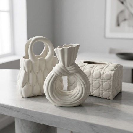 طقم تحف سيراميك ابيض بتصاميم مميزة