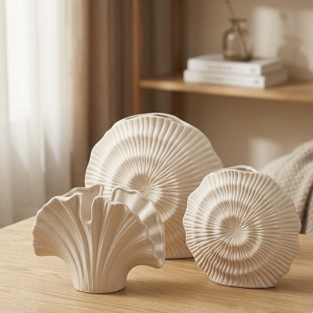 طقم تحف سيراميك ابيض بتصاميم مميزة