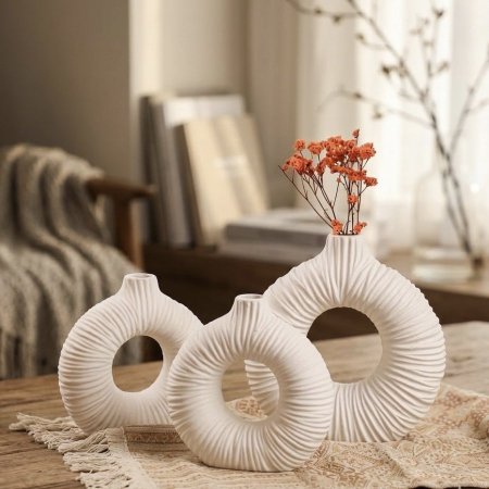 طقم مزهرية الدونات سيراميك ابيض