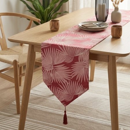 رنر مفرش طاولة بنقشة أوراق أشجار إستوائية