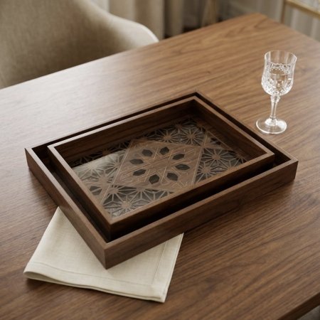 طقم صواني خشبية مزخرفة بفن الكوميكو