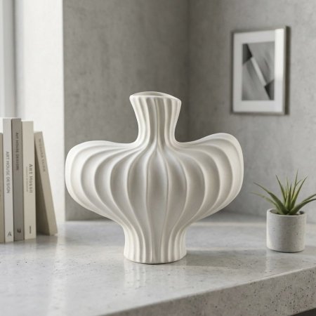 مزهرية بلاستيكية بيضاء بتصميم منحني