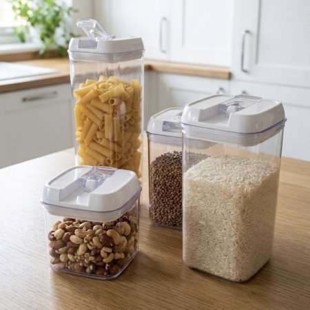 طقم علب تخزين طعام بلاستيك شفاف محكمة الإغلاق 7 قطع