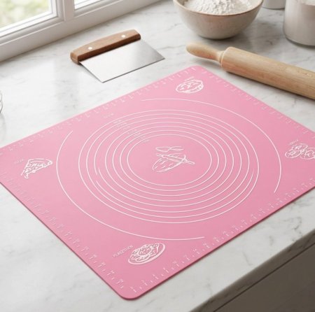 مفرش سيليكون وردي غير لاصق مخصص للخبز وفرد العجين