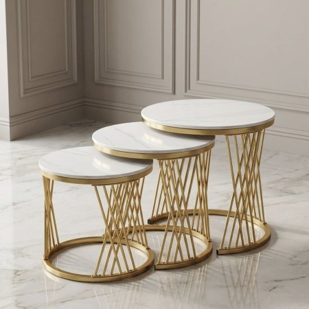 طقم ٣ اسكملات تقديم متداخلة من الجرانيت والمعدن