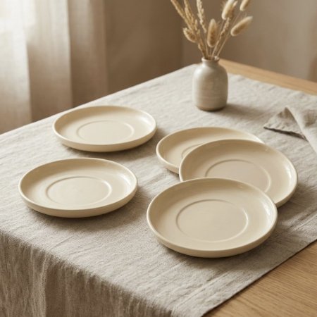 طقم صحون بورسلان بلون كريمي ١٢ قطعة