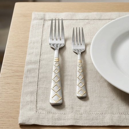 طقم شوك ستانلس ستيل بتصميم إيطالي بنقوش ذهبية فاخرة 6 قطع