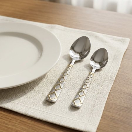 طقم ملاعق ستانلس ستيل بتصميم إيطالي بنقوش ذهبية فاخرة 6 قطع