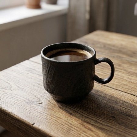 طقم فناجين قهوة سيراميك اسود بملمس حجري خشن ١٢ قطعة