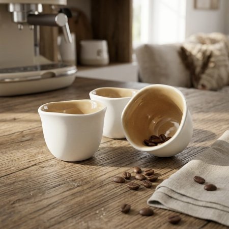 طقم فناجين قهوة ميلانو بورسلان أبيض بقلب بيج دافىء ١٢ قطعة