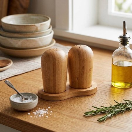 طقم ممالح خشب بامبو مع قاعدة