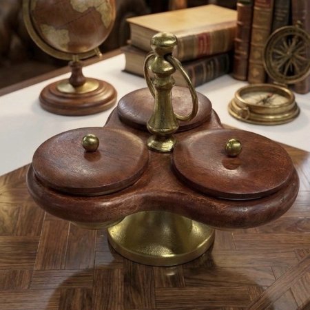 مضيفة تقديم خشبية 3 أقسام مع أغطية ومقبض معدني علوي بتصميم كلاسيكي