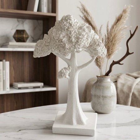 تحفة ديكور بوليستر على شكل شجرة بيضاء