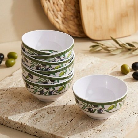 زبدية ميلامين ابيض بنقشة الزيتون 6 قطع