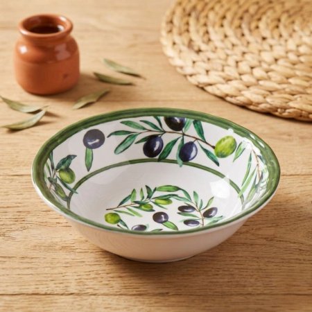 سلطية ميلامين ابيض حجم كبير بنقشة الزيتون