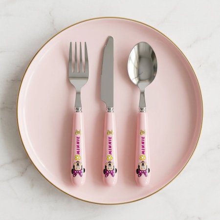 طقم أدوات مائدة ستانلس ستيل بتصميم ميني ماوس بلون زهري