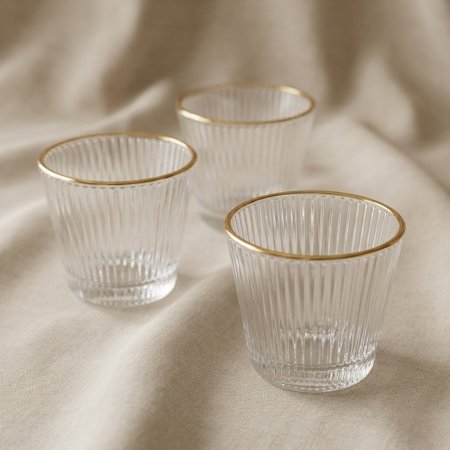 طقم فناجين قهوة زجاج مخطط بحافة ذهبية 6 قطع