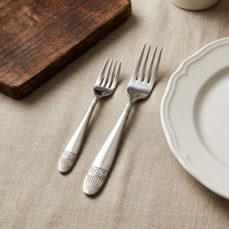 طقم شوك ستانلس ستيل مع نقشة المفتاح اليوناني 12 قطعة