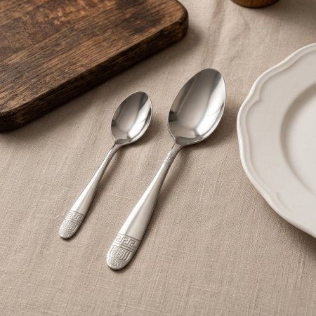 طقم معالق ستانلس ستيل مع نقشة المفتاح اليوناني 12 قطعة