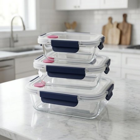 طقم علب حفظ طعام من زجاج حراري بوروسيليكات بإغلاق محكم