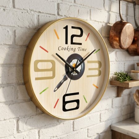 ساعة حائط عصرية للمطبخ بإطار ذهبي
