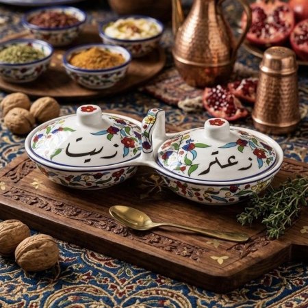 صحون تقديم خزفية تقليدية فلسطينية لتقديم الزيت وزعتر