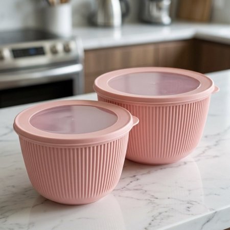 طقم علب تبروير لحفظ الطعام بغطاء سيليكون مدور بلون وردي