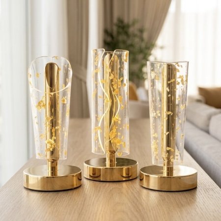 سهارة طاولة تعمل باللمس مع رقائق ذهبية