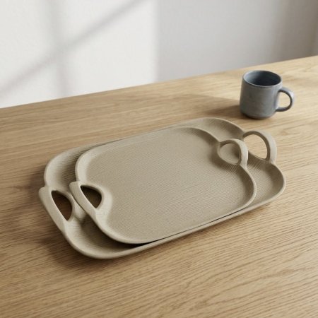 طقم صواني تقديم ألمنيوم بلون بيج رملي